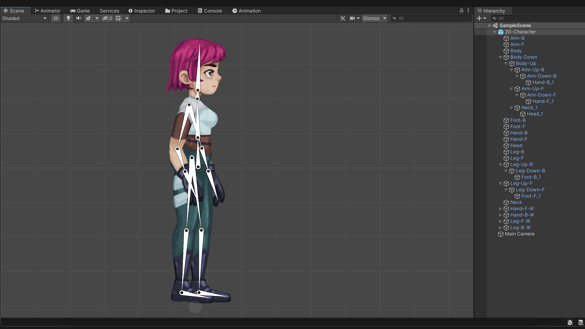 Unity 2D Animation – Rigged character inside a Unity scene