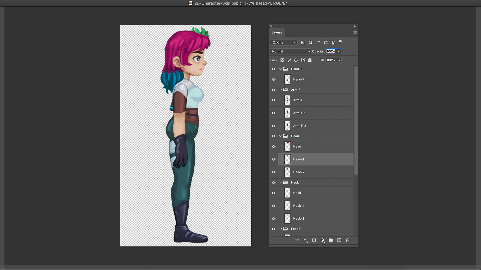Unity 2D Animation – phtoshop file with skins