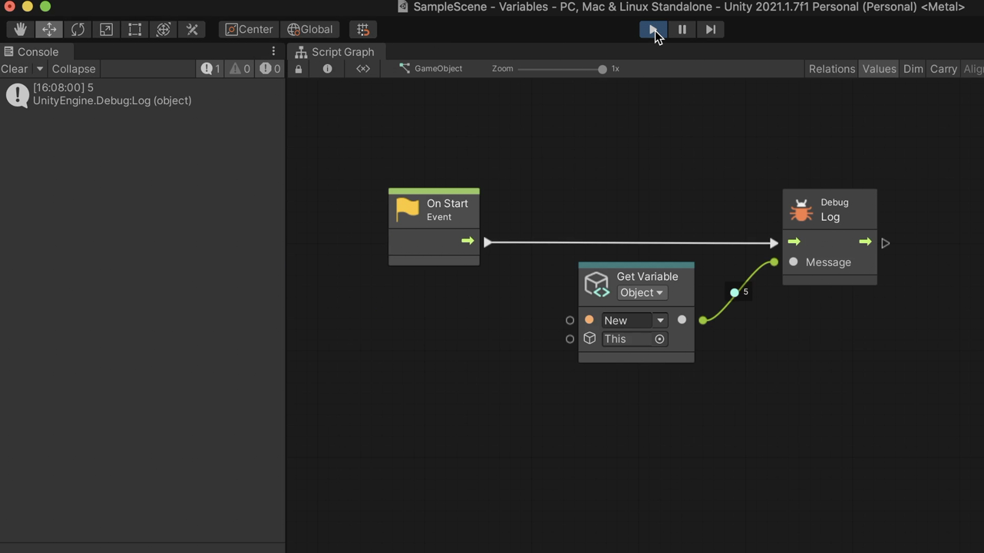 Unity Visual Scripting – Get Variable node