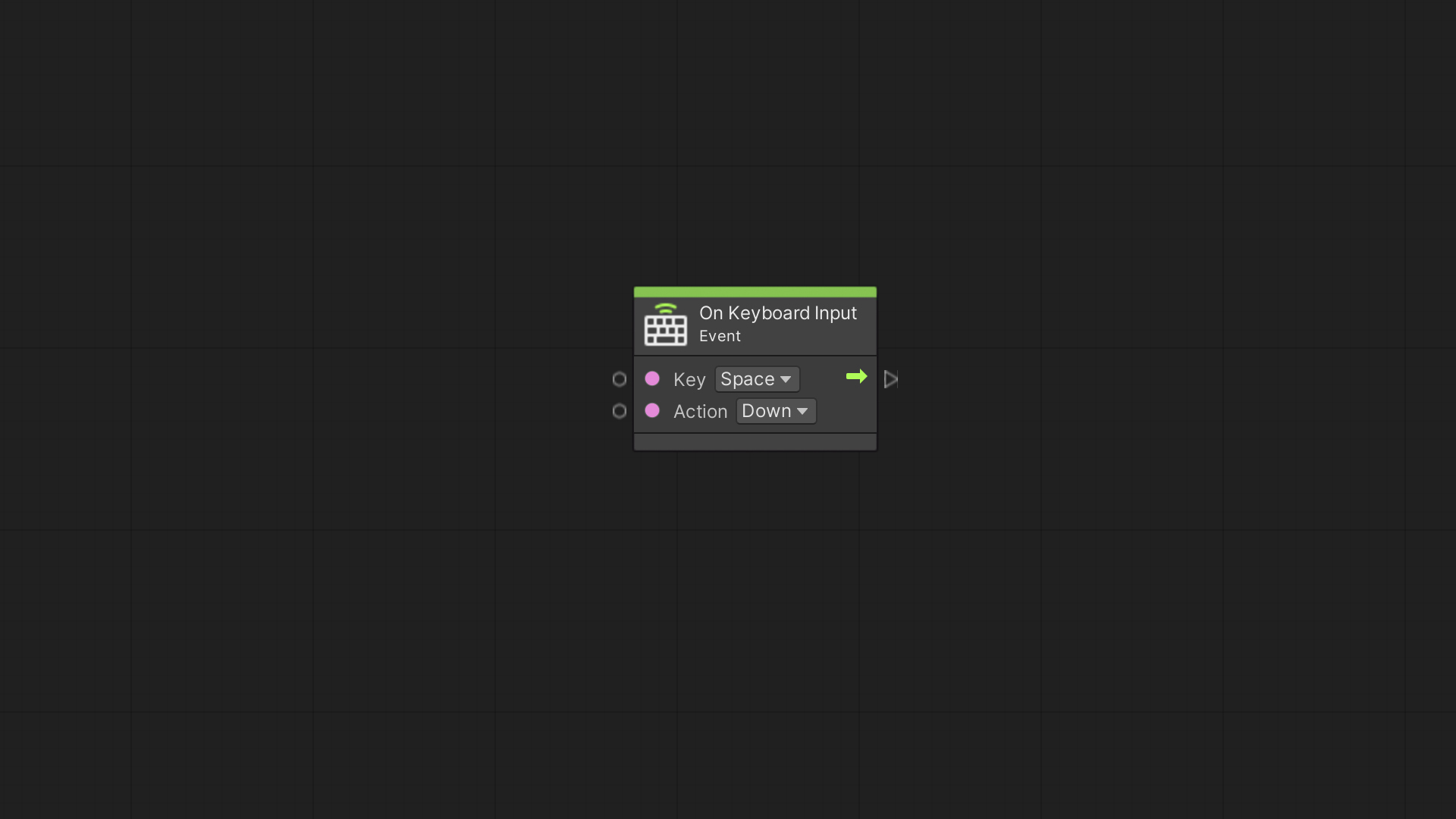 Unity Visual Scripting – On Keyboard Input event node