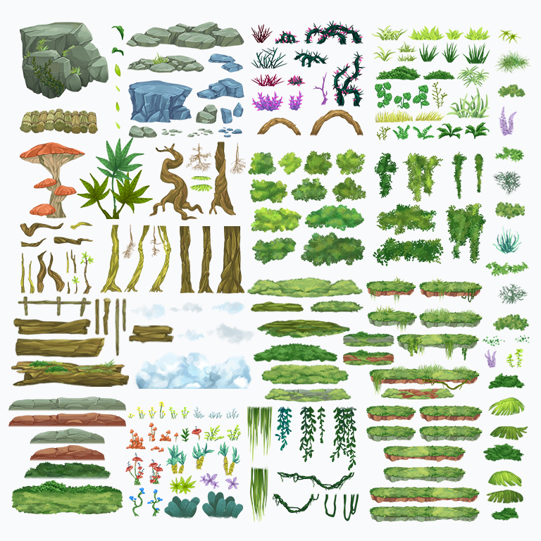 2D Hand Painted Jungle – Game Assets Sprites