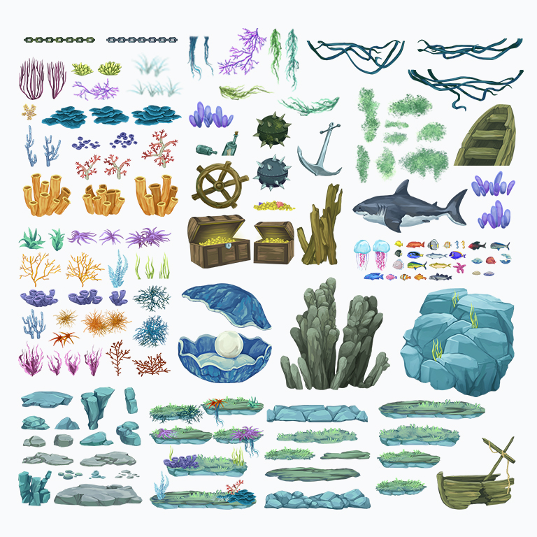 2D Hand Painted Underwater – Game Assets Sprites